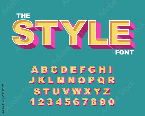 3d Bold retro font. Vintage Alphabet vector 80 s, 90 s Old style graphic poster