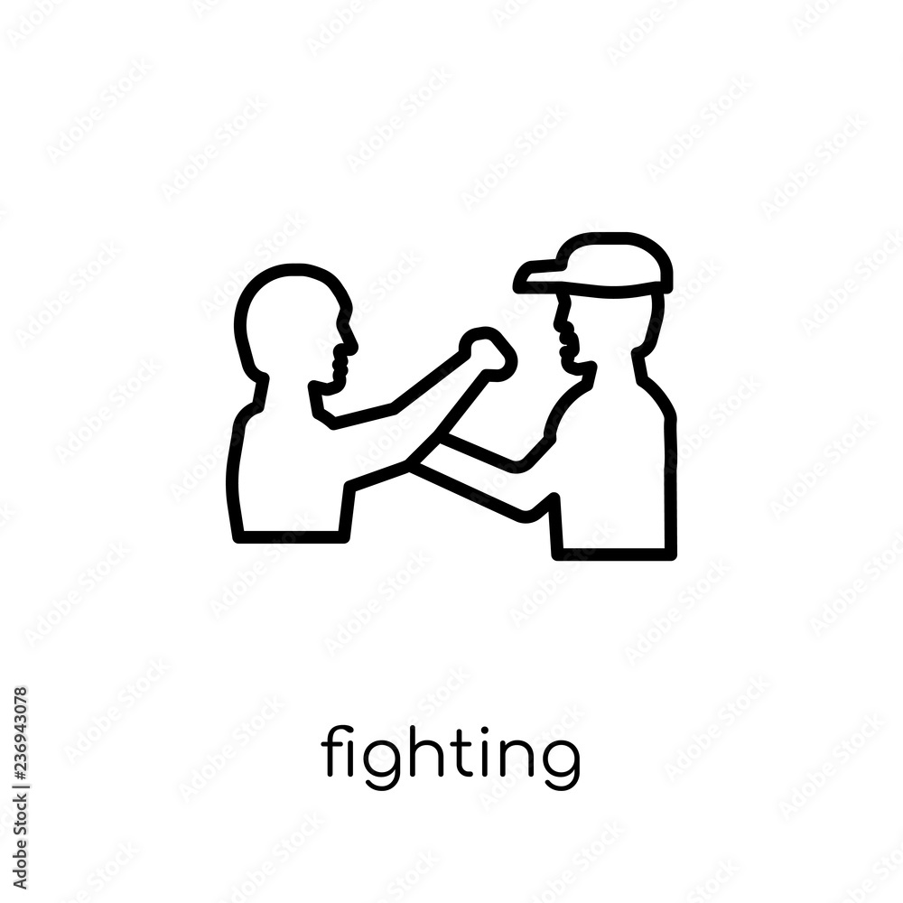 Fighting icon. Trendy modern flat linear vector Fighting icon on white background from thin line People collection Fighting icon. Trendy modern flat linear vector Fighting icon on white background from thin line People collection
