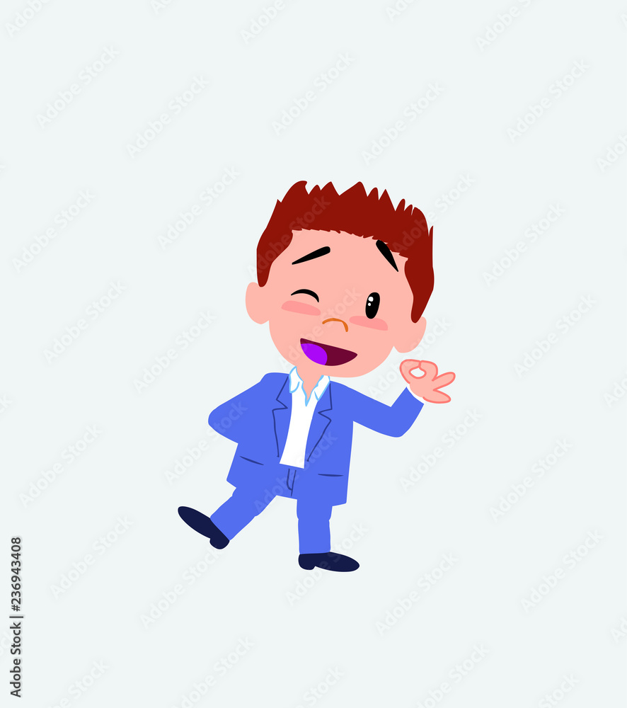 Businessman in casual style doing the OK sign with his hand.