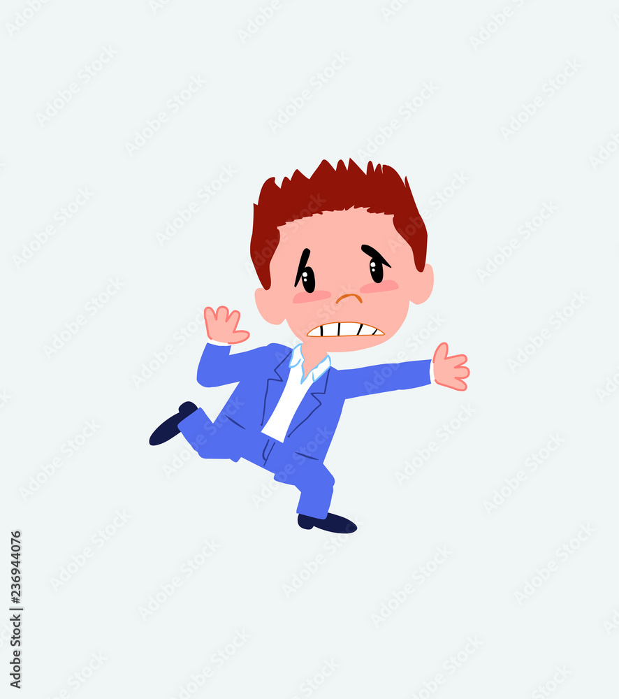 Businessman in casual style runs alarmed.