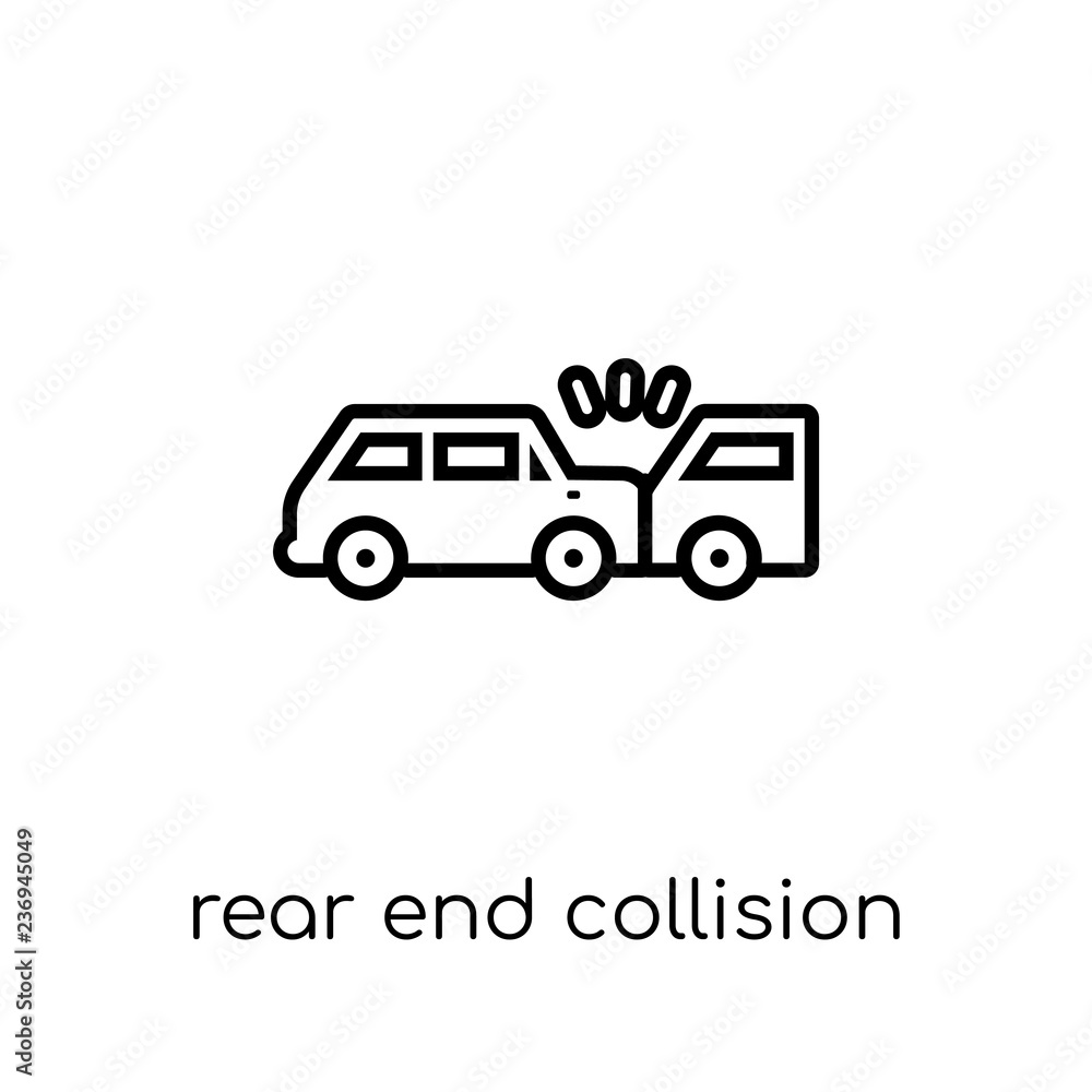 Rear end collision icon. Trendy modern flat linear vector Rear end collision icon on white background from thin line Insurance collection Rear end collision icon. Trendy modern flat linear vector Rear end collision icon on white background from thin line Insurance collection