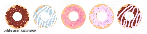 set of colorful delicious donuts. icons, flat style. Vector. elements for new year, holiday cards, birthday cards