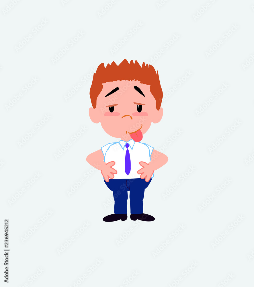 Businessman in casual style in waiting attitude with funny expression.