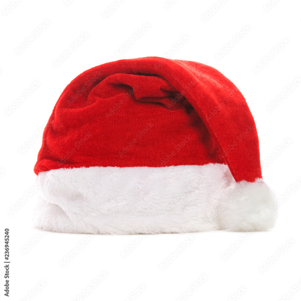 Santa hat isolated on white background. Happy xmas hollidays. Santa hat at studio. Christmas, xmas, winter concept. Santa hat isolated on white background. Happy xmas hollidays. Santa hat at studio. Christmas, xmas, winter concept.
