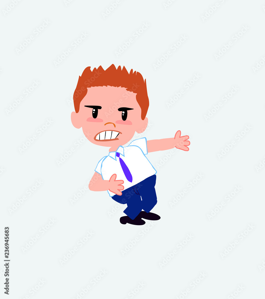 Businessman in casual style shows very angry something to his left. Businessman in casual style shows very angry something to his left.