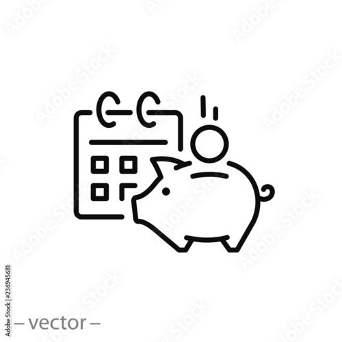 Financial calendar, piggy bank icon vector
