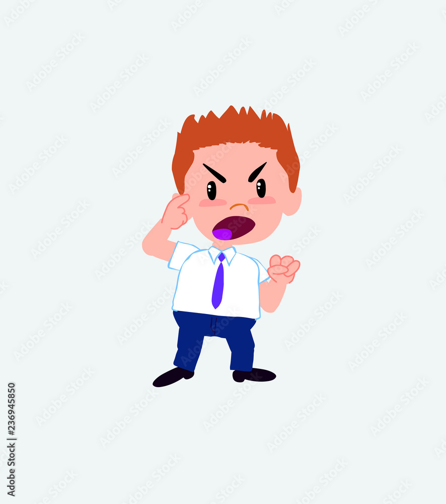 Businessman in casual style screams angry in aggressive attitude.