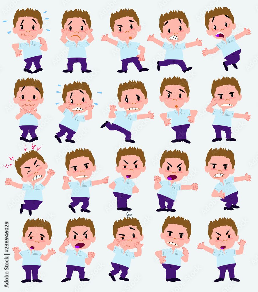Cartoon character businessman in casual style. Set with different postures, attitudes and poses, always in negative attitude, doing different activities in vector vector illustrations. Cartoon character businessman in casual style. Set with different postures, attitudes and poses, always in negative attitude, doing different activities in vector vector illustrations.