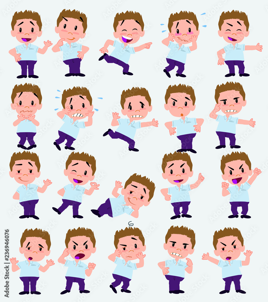 Cartoon character businessman in casual style. Set with different postures, attitudes and poses, doing different activities in isolated vector illustrations. Cartoon character businessman in casual style. Set with different postures, attitudes and poses, doing different activities in isolated vector illustrations.