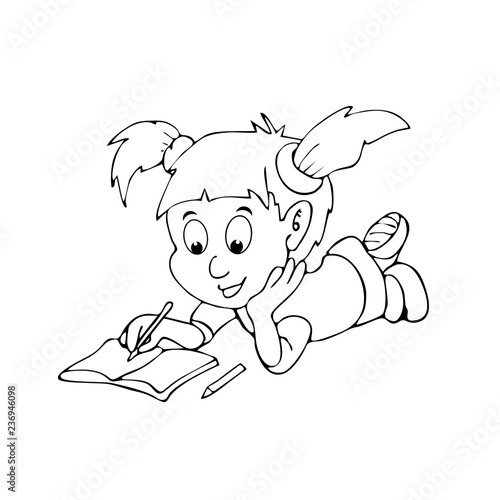 Girl doing homework coloring page or book