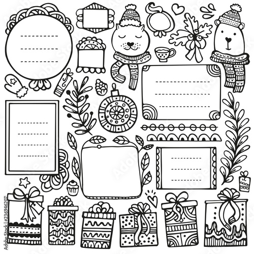 Bullet journal and Christmas doodle vector elements