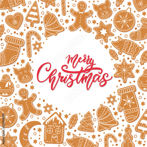 Background Merry Christmas gingerbread cookies figures