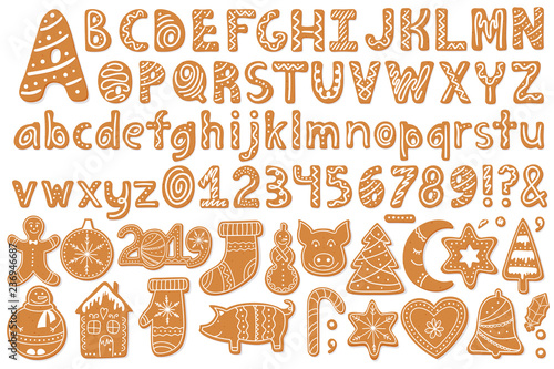Set of alphabet holidays gingerbread cookies