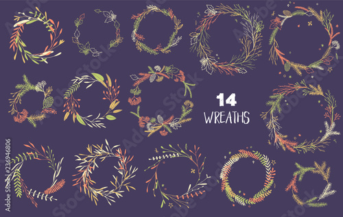 Christmas wreaths set.