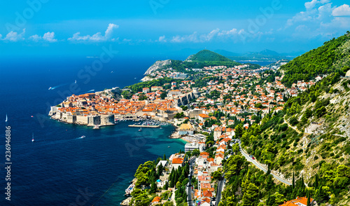 Aerial view of Dubrovnik with the Adriatic Sea in Croatia