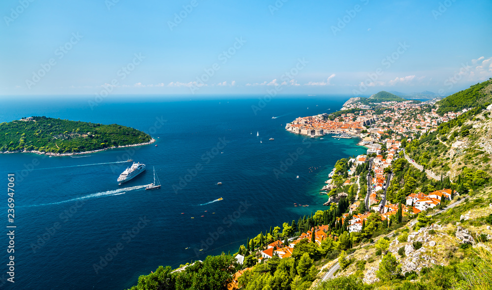 Aerial view of Dubrovnik with the Adriatic Sea in Croatia