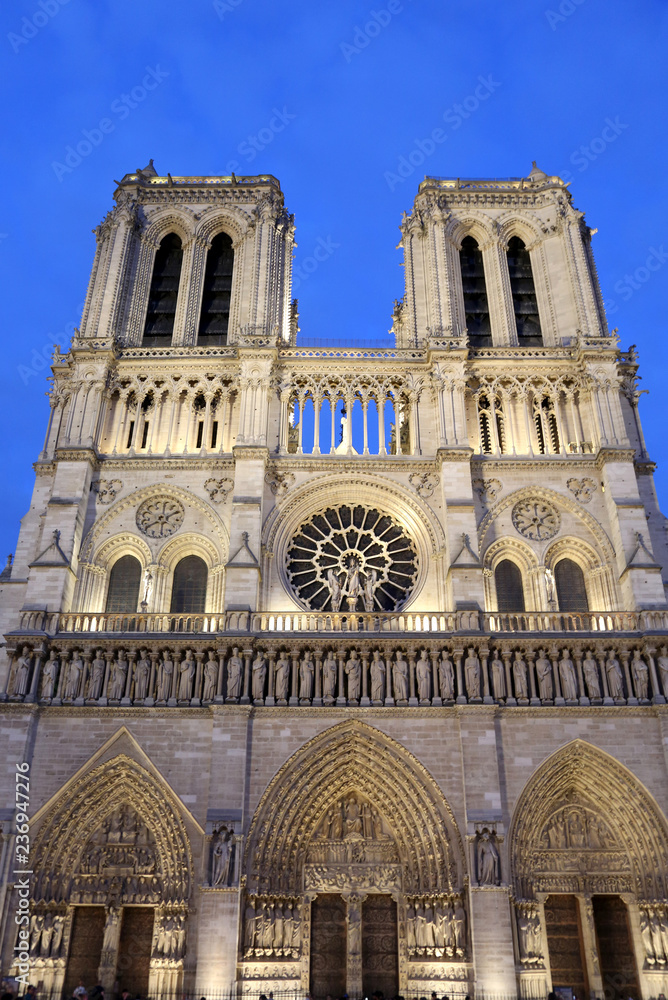 church of Notre Dame de Paris illuminated at night
