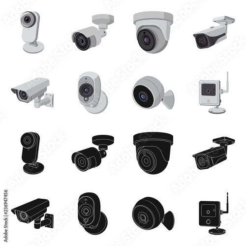 Vector illustration of cctv and camera symbol. Set of cctv and system vector icon for stock.