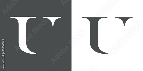 Icono plano letra U espacio negativo en gris y blanco