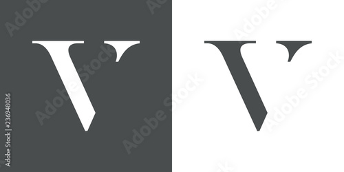 Icono plano letra V espacio negativo en gris y blanco