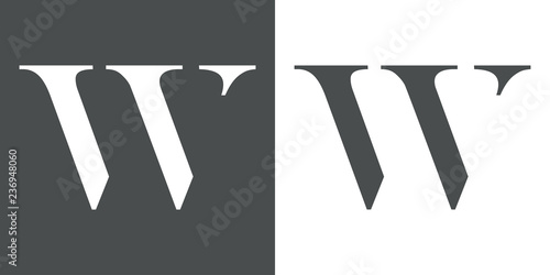 Icono plano letra W espacio negativo en gris y blanco