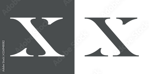 Icono plano letra X espacio negativo en gris y blanco