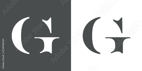Icono plano letra G espacio negativo en gris y blanco