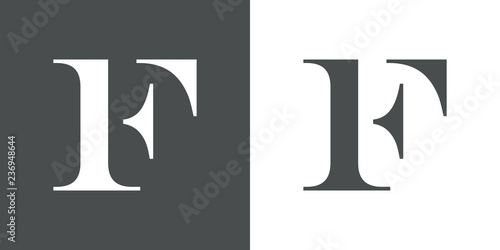 Icono plano letra F espacio negativo en gris y blanco