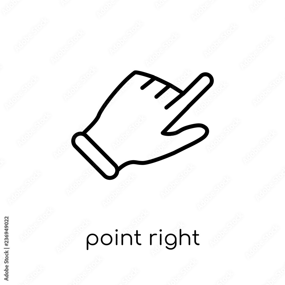 Point Right icon. Trendy modern flat linear vector Point Right icon on white background from thin line Hands and guestures collection Point Right icon. Trendy modern flat linear vector Point Right icon on white background from thin line Hands and guestures collection