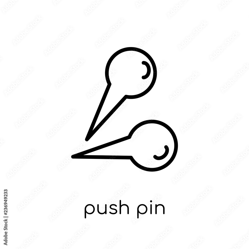 Push pin icon. Trendy modern flat linear vector Push pin icon on white background from thin line Maps and Locations collection Push pin icon. Trendy modern flat linear vector Push pin icon on white background from thin line Maps and Locations collection