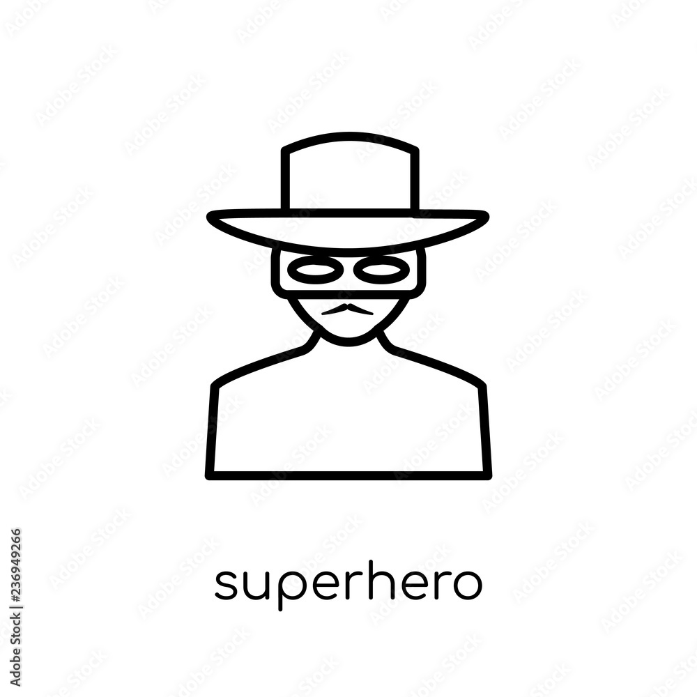 Superhero icon. Trendy modern flat linear vector Superhero icon on white background from thin line Professions collection Superhero icon. Trendy modern flat linear vector Superhero icon on white background from thin line Professions collection