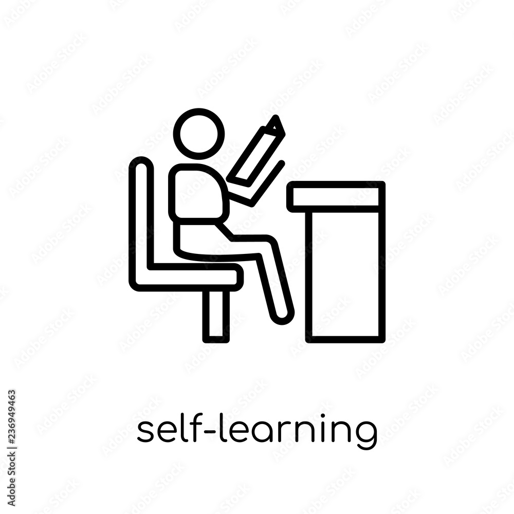 self-learning icon. Trendy modern flat linear vector self-learning icon on white background from thin line E-learning and education collection self-learning icon. Trendy modern flat linear vector self-learning icon on white background from thin line E-learning and education collection