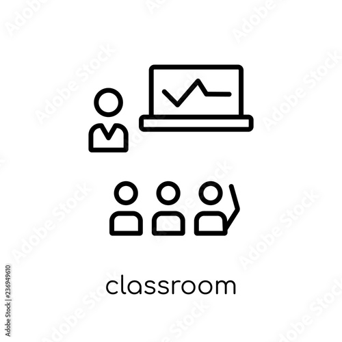 Classroom icon. Trendy modern flat linear vector Classroom icon on white background from thin line E-learning and education collection
