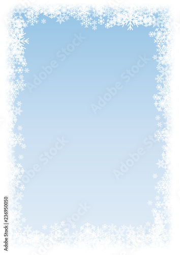Vector Vertical Winter Background. A cold Christmas. Frame made of snowfall and ice crystals