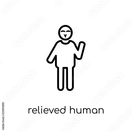 relieved human icon. Trendy modern flat linear vector relieved human icon on white background from thin line Feelings collection