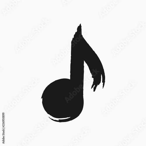 Eighth note drawn by hand with rough brush. Music icon, symbol, logo. Sketch, graffiti, grunge, paint, watercolor.