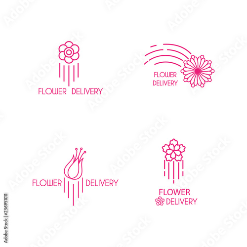 fast flower delivery logo vector illustration set