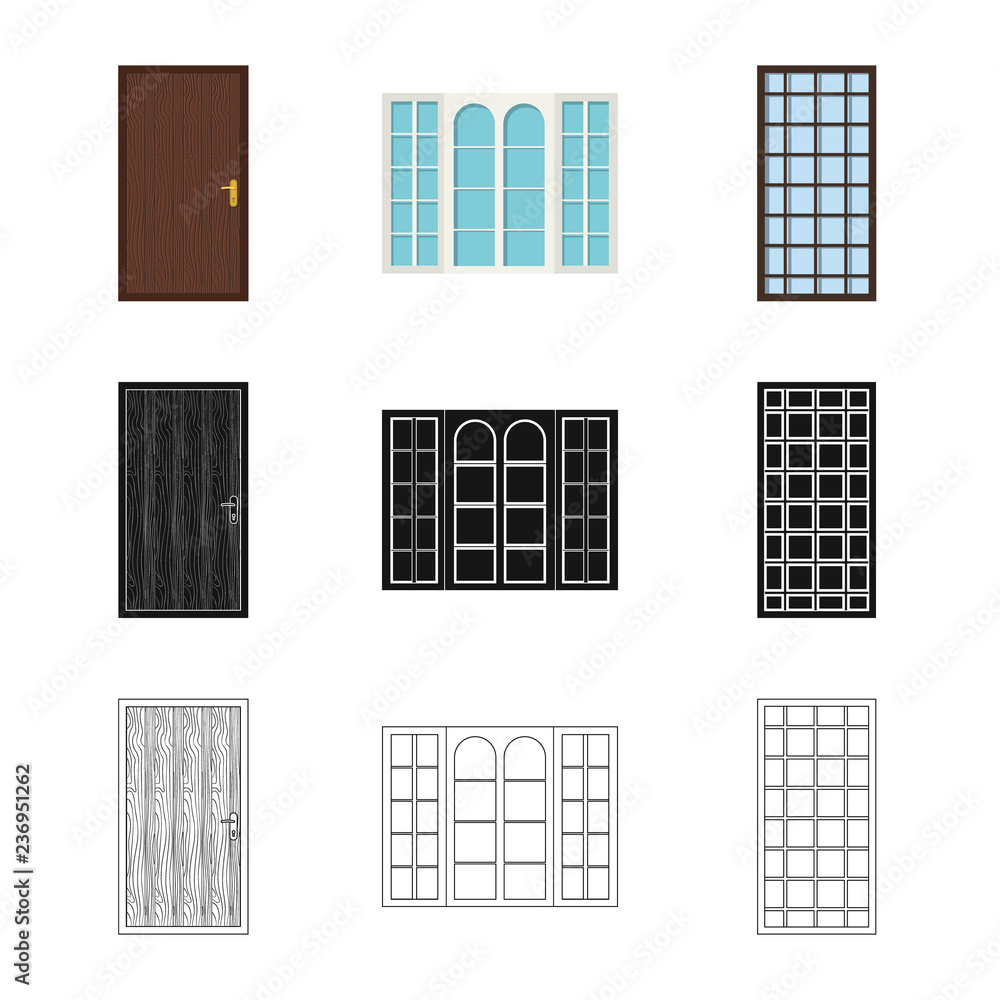 Isolated object of door and front sign. Collection of door and wooden stock symbol for web.