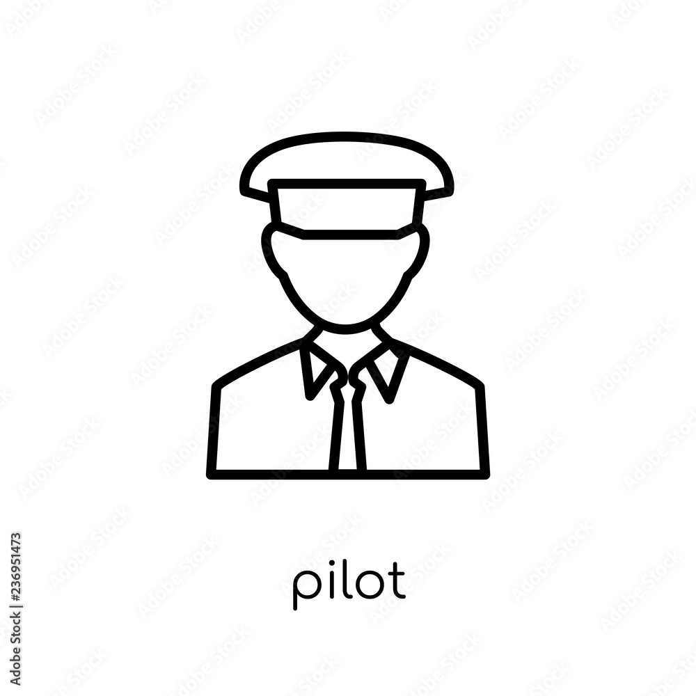 Pilot icon. Trendy modern flat linear vector Pilot icon on white background from thin line Professions collection Pilot icon. Trendy modern flat linear vector Pilot icon on white background from thin line Professions collection