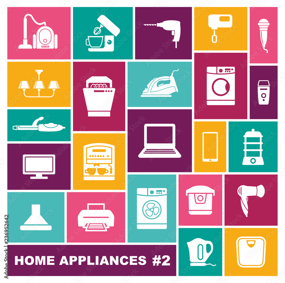 Home appliances icons in flat style. Vector illustration Home appliances icons in flat style. Vector illustration