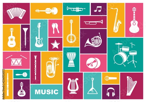 Silhouettes of musical instruments. Icon sen in flat style