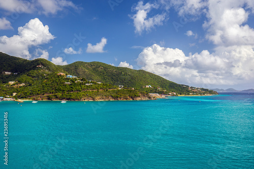 Coastline along a Road Town in Tortola. Caribbean sea