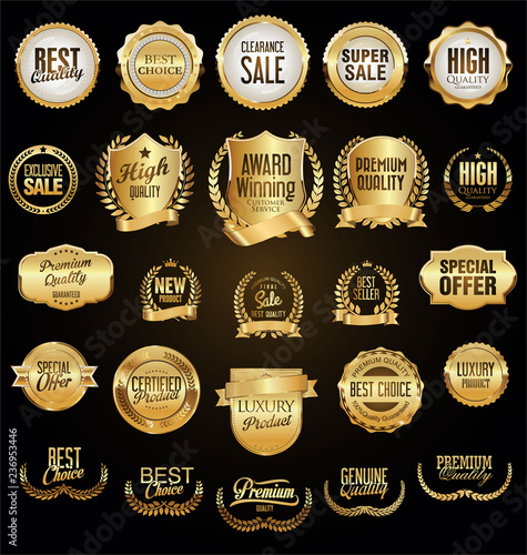 golden retro vintage badges and labels
