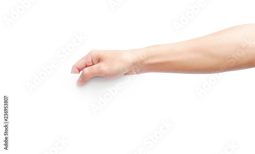 Hand holding blank white paper for advertise text