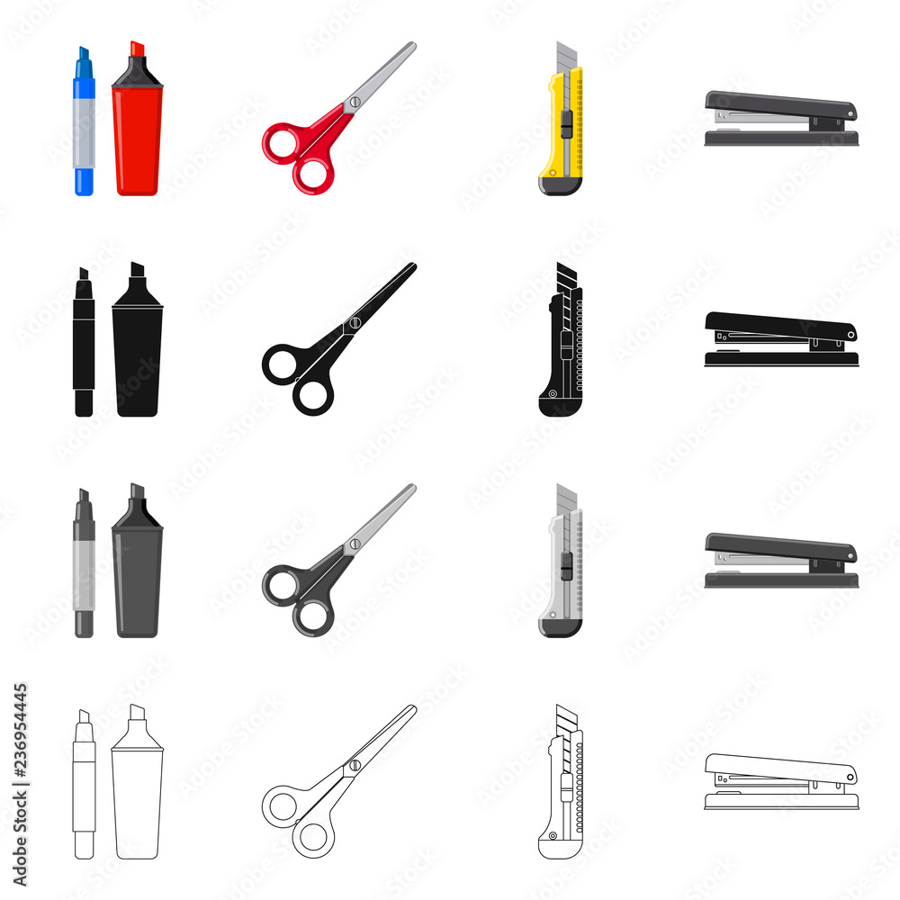 Vector design of office and supply symbol. Set of office and school stock symbol for web. Vector design of office and supply symbol. Set of office and school stock symbol for web.