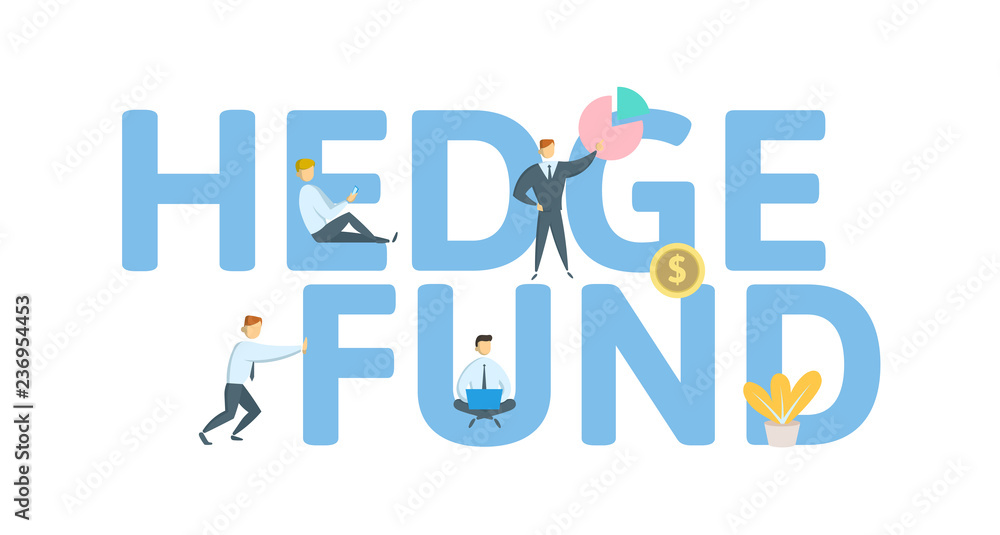 Hedge Fund. Concept with keywords, letters and icons. Colored flat vector illustration, isolated on white background.