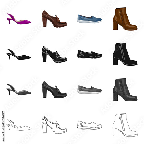 Isolated object of footwear and woman icon. Collection of footwear and foot stock vector illustration.