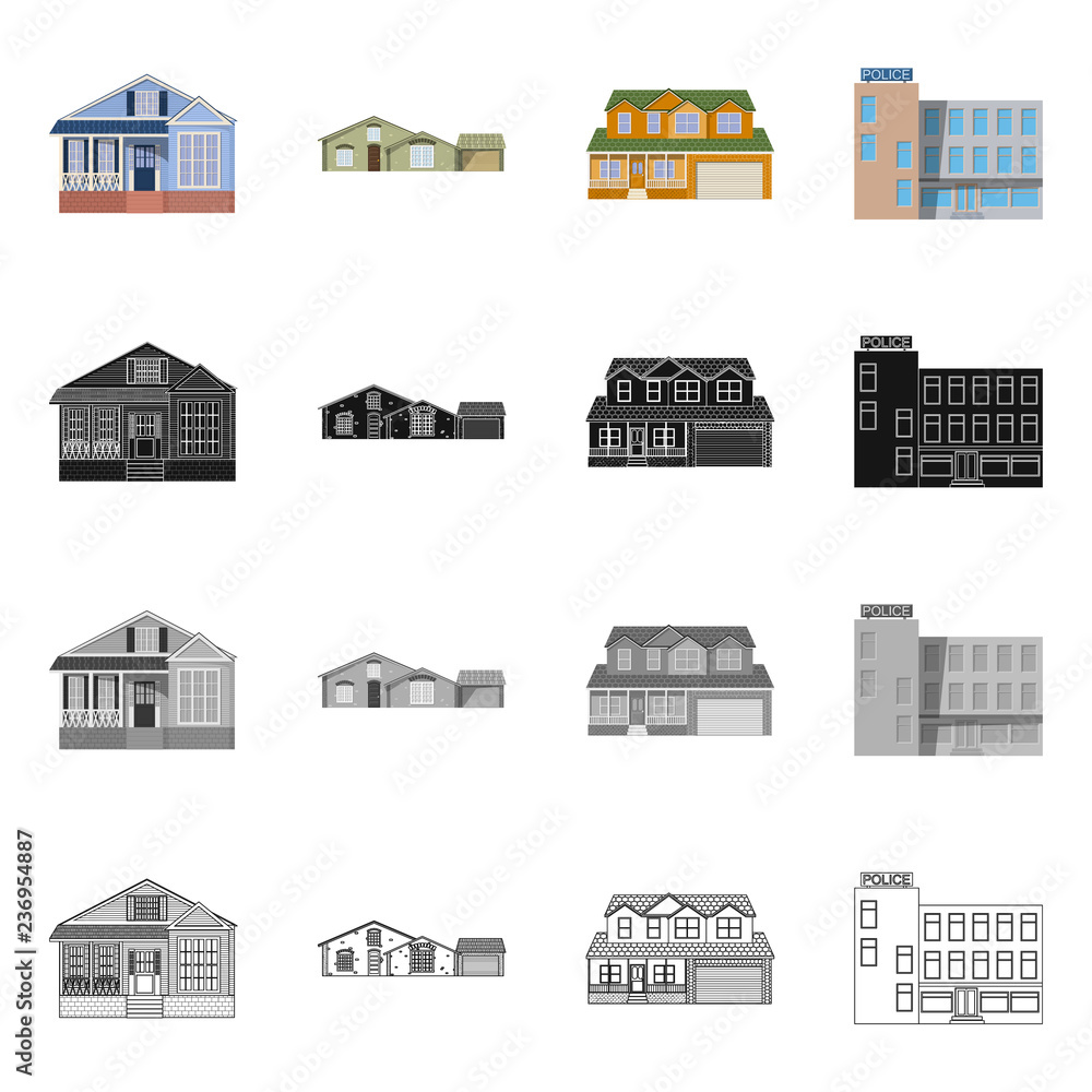 Vector design of building and front icon. Collection of building and roof stock symbol for web.