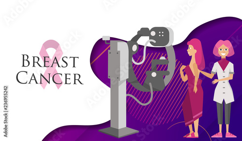 Woman with doctor at magnetic resonance imaging poster