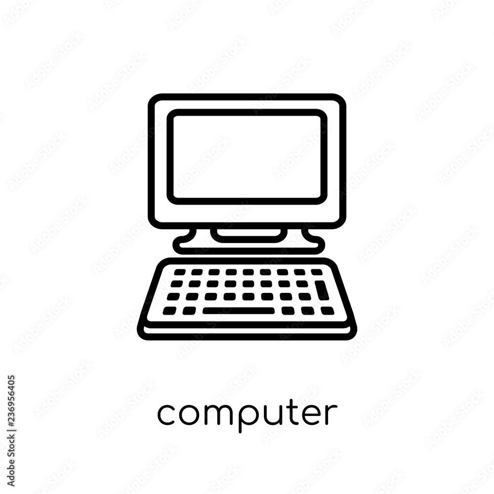 Computer icon. Trendy modern flat linear vector Computer icon on white background from thin line Electronic devices collection Computer icon. Trendy modern flat linear vector Computer icon on white background from thin line Electronic devices collection